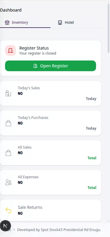 Inventory Dashboard cards arranged in a single column on a mobile viewport